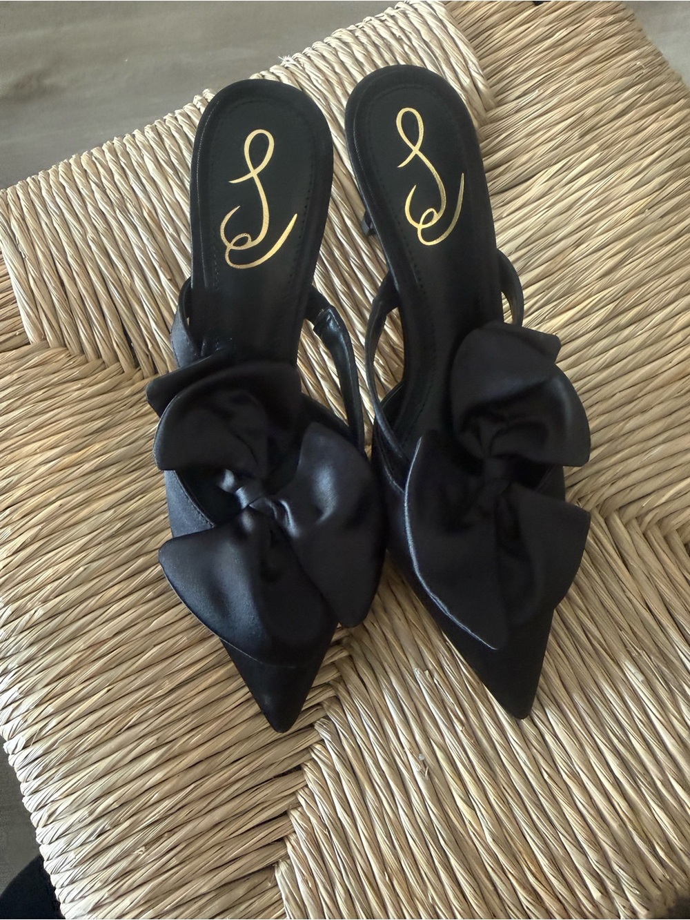 Sam Edelman Black Satin Bow Pointed-Toe Slip-On Heels - Picture 6 of 7